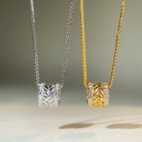 wholesale S925 Sterling Silver Gilded Wheat Spike Necklace for Women, Golden Branches and Jade Leaves with Smooth Passage Pendant, Light Luxury, Brightening, Fashionable, and High-End-Silver-XL328 925 silver