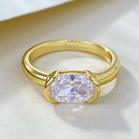 wholesale S925 Sterling Silver 6*8 Oval Zircon High-End Gold-Plated Fashion Ring for Women, Popular on Xiaohongshu for Live Streaming Sales-R042 Gold 7