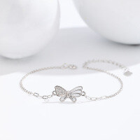 wholesale 925 Sterling Silver White Resin Butterfly Bracelet, Ins Style Minimalist Fresh and Sweet Temperament Niche Design Hand Accessory-Bow Bracelet 925 Silver