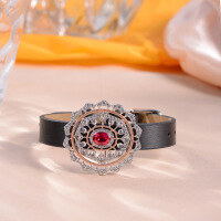 wholesale Metal material first - High jewelry oval 6*8mm 2-carat lab-grown ruby three-in-one pendant watch brooch set-Ruby (including strap and silver chain)  925 silver