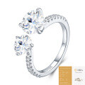 925 Silver Square Moissanite Open Ring, Women's Light Luxury High-End Fashion Minimalist Style-0-11