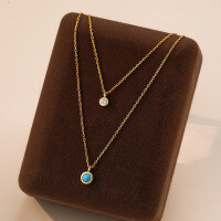 wholesale S925 Sterling Silver With Turquoise And Zircon French-style Choker Necklace For Women-A3544-Gold 925 Silver