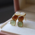 wholesale S925 Silver Alloy Wholesale Natural Hetian Jade Multi-Gem Stud Earrings, New Chinese Style Earrings, Live Streaming Hit-0-1