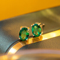 wholesale S925 silver plated with 18k gold classic minimalist four-prong setting oval 5*7mm lab-grown Zambian emerald earrings for women-5*7mm (1ct*2) 925 silver
