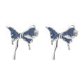 wholesale S925 Sterling Silver Blue Resin Butterfly Fluttering Ear Studs Korean Version Fresh INS Lady-like Gentle Temperament Earrings-0-5