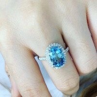 wholesale S925 metal, pink oval 8*10 high carbon diamond ring, overall light luxury style women's ring-Blue 9
