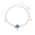 wholesale S925 Sterling Silver Retro Antique Style Resin Enamel Lotus Small Bead Tassel Pendant Elegant Bracelet-0-4