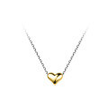 wholesale Metal Material: 925 Sterling Silver Women's Simple Gold-Plated Heart Necklace, Small Dainty Heart Shape Short Layering Collarbone Chain D314-0-4