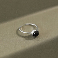wholesale S925 Sterling Silver AR956 Korean Style Fashionable and Personalized Retro Minimalist Openable Round Black Onyx Ring-Black Onyx Ring Adjustable opening