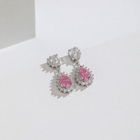 wholesale S925 Sterling Silver Cross-Border New Accessory Pink Ice-Cut Full Diamond Ear Hook Earrings for Women with Unique Design-Pink Diamond Earrings 925 Silver