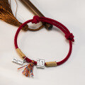 wholesale 999 Silver Fresh, Sweet, Ins-style Niche Design "Peace and Joy" Red Rope Bracelet S7519-0-4