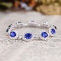 wholesale S925 silver plated with 18k gold, Yuntong Jewelry new royal blue lab-grown sapphire oval-shaped bezel-set bracelet-0-3