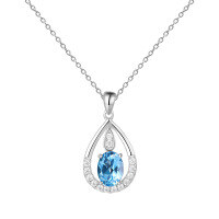 wholesale S925 Sterling Silver Ocean Heart Topaz Pendant, European and American Light Luxury Fashion Creative Natural Necklace Pendant-White zirconium>925 silver