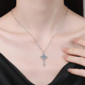 S925 Silver Moissanite Four-Leaf Clover Key Pendant Necklace, 1ct-0-2