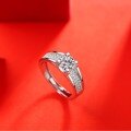 925 Sterling Silver Moissanite Arch Micro-Set Magpie Bridge Ring, Four-Prong Bullhead Design-0-2