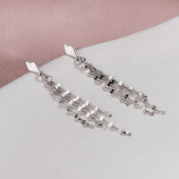 wholesale S925 silver cold and chic tassel long earrings for women, small fresh geometric diamond-shaped Korean-style earrings G7955-S925 silver pair gold>925 silver