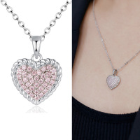 wholesale 925 Sterling Silver Cross-Border European and American Fashionable Zirconia-Embedded Twisted Rope Heart Pendant Necklace for Women, Small and Unique-Platinum>925 silver
