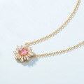 wholesale 925 silver gold-plated micro-set sunflower necklace with pink zirconia, new European and American fashion cross-border supply-0-3