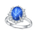 wholesale S925 Sterling Silver Vintage-Inspired Luxury Six-Ray Star Ruby and Sapphire Ring-0-3