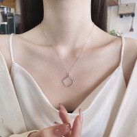 wholesale S925 Sterling Silver Korean Style Minimalist Ins-inspired Square Pendant Layered Necklace, Small Batch Design Elegant Collarbone Chain-611LH/approx. 3g 925 silver