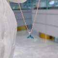 wholesale S925 Sterling Silver Blue Enamel Handmade Drip Glaze Mermaid Tail Creative and Cute Fish Tail Necklace Personalized Design-0-3