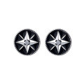 wholesale S925 Sterling Silver Black Enamel Star and Sun Design Stud Earrings, Personalized Fashion Sweet and Cool Style Versatile Ear Accessories-0-3