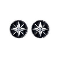 wholesale S925 Sterling Silver Black Enamel Star and Sun Design Stud Earrings, Personalized Fashion Sweet and Cool Style Versatile Ear Accessories-093FR/star approx. 1.8g/pair 925 silver