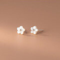 wholesale 999 Silver Korean-style Minimalist Shell Five-Petal Flower Ear Studs for Women, Sweet Earrings M02407-0-3