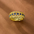 wholesale S925 Silver Gold-Plated Wide Blue Spinel Ring, New European and American Cross-Border Ins Style Stackable Ring-0-1