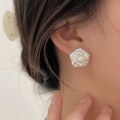 wholesale S925 Sterling Silver Natural Freshwater Pearl Flower Stud Earrings for Women, Boho Chic, High-end Fashion, Korean Style-0-0