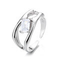 wholesale S925 Sterling Silver Korean Style Ins Geometric Irregular Zircon Double Layer Hollow Geometric Trendy Open Ring-0-4