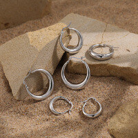 wholesale S925 Sterling Silver Round Smooth Hoop Earrings for Women, Minimalist Style, Small and Unique, Ins High-end Feel, Silver Ear Clasp-Platinum Small 925 Silver