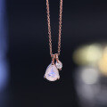 wholesale S925 Sterling Silver Rose Gold Plated Japanese and Korean Natural Cream Blue Moonstone Pendant Cross-Border Gemstone Ins Style Necklace-0-1