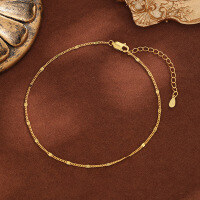 wholesale S925 Sterling Silver Circular Glitter Anklet for Women, Summer Beach Foot Chain, Student, Korean Minimalist Fashion Versatile Foot Jewelry-Gold 925 silver