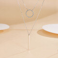 wholesale S925 Sterling Silver Geometric Circle Necklace, Fashion Minimalist Luxury Niche Design Double Layer Collarbone Chain Best Friend Gift-0-3