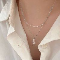wholesale Sterling Silver Chihung S95 Minimalist Luxury Double Layer Stackable Necklace for Women, Korean Ins Trend New Edition High-End Collarbone Chain-Sterling silver