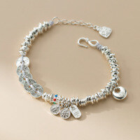 wholesale 999 Silver Fresh and Sweet Ins Style Peace and Joy Fu Lock Five Emperor Coins Coiled Bracelet S7745-Pure Silver 999 Bracelet>Pure Silver