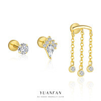 wholesale S925 Sterling Silver Geometric White Zircon Ear Studs, French Style Luxury Minimalist Wholesale-Single three-piece set 925 silver