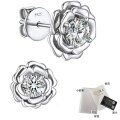 wholesale S925 Sterling Silver Cross-Border Rose Flower Earrings with Colorful Moissanite, Korean Style Luxury Colored Moissanite Stud Earrings-0-3