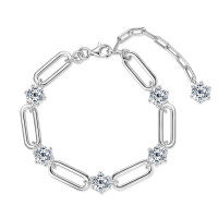 S925 Sterling Silver 1ct Moissanite Tennis Bracelet, Light Luxury Paperclip Design.-Six-prong paperclip bracelet [White Gold]  925 Silver