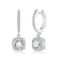 wholesale Metal material comes first: D-color moissanite classic princess cut minimalist women's diamond-studded hook earrings that won't fall off-50 points