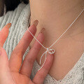 wholesale S925 Sterling Silver Minimalist Luxury Ribbon Bow Necklace for Women, Korean Style Elegant High-End Sense Collarbone Chain-0-0