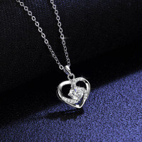 Sterling Silver Pendant with 0.5ct Moissanite Heart Necklace for Cross-Border Wholesale.-50-piece chain (D color moissanite)  925 silver