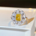 wholesale S925 Sterling Silver Ring with Yellow Radiant Cut High Carbon Diamond, Full Diamond Cross-Border Ring, Cubic Zirconia Ring for Wholesale-0-3