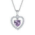 wholesale S925 silver colored gemstone ruby zircon heart-shaped love pendant women's pure silver collarbone chain-0-10