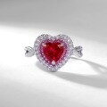 wholesale 925 Silver Cross-Border New Style Lab-Grown Ruby Ring Set with Heart-Shaped Luxurious Full Diamond Princess Style Ring-0-2