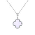 Sterling Silver Double-Sided Clover Shell Pendant Necklace-0-3