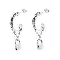 wholesale S925 Sterling Silver Creative C-Shaped Fringe Lock Design Stud Earrings, Trendy and Unique Korean-Style Elegant Women's Earrings-097FR/approx. 3.1g/pair>925 silver