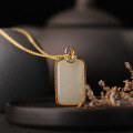 wholesale Gold-Plated 925 Silver with Certificate, Natural Hetian Jade, National Trend Ancient Style Square Jade Pendant Peace Plaque-0-6