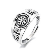 wholesale S925 Sterling Silver Retro Hexagram Pattern Ring Hip Hop Punk Trend Index Finger Ring for Men and Women-526FJ/approx. 3.6g Adjustable opening
